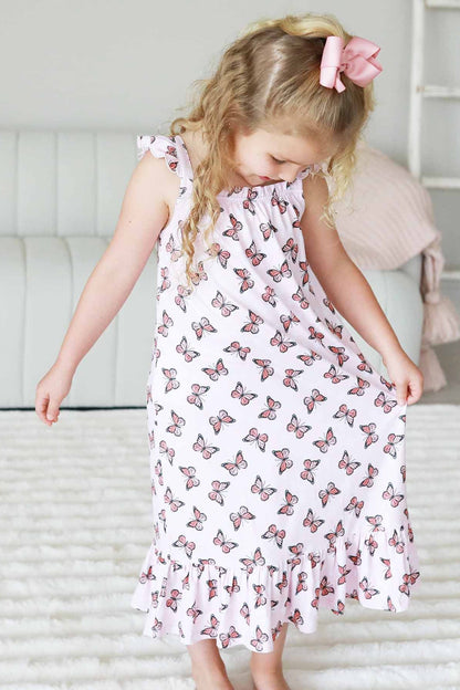 Girls' Full Length Ruffle Nightgown | Butterfly Dreams