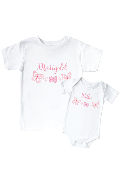 Personalized Blooming Butterflies Graphic Bodysuit & Kids Tee | White