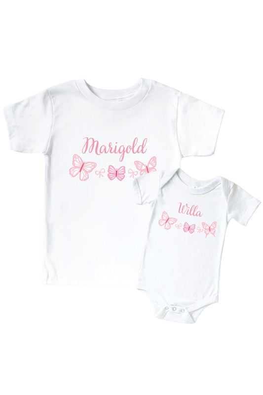 Personalized Blooming Butterflies Graphic Bodysuit & Kids Tee | White