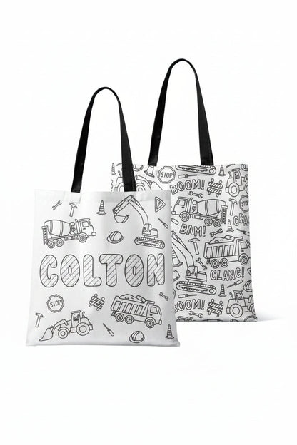Colorable Personalized Tote Bags | Construction Zone