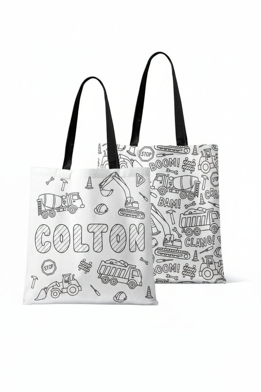 Colorable Personalized Tote Bags | Construction Zone