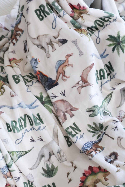 Dino Tracks Personalized Kids Blanket