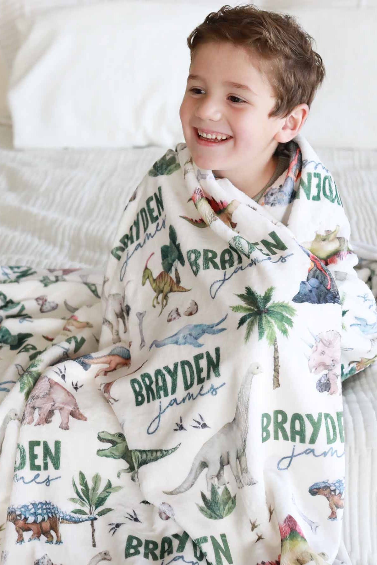 Dino Tracks Personalized Kids Blanket
