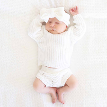 Knit Sweater & Lace Bloomer Set | Dove