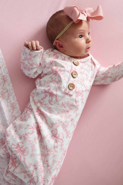 Fancy Frills Newborn Baby Knot Gown & Hat Set