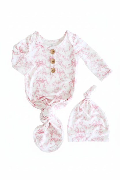 Fancy Frills Newborn Baby Knot Gown & Hat Set