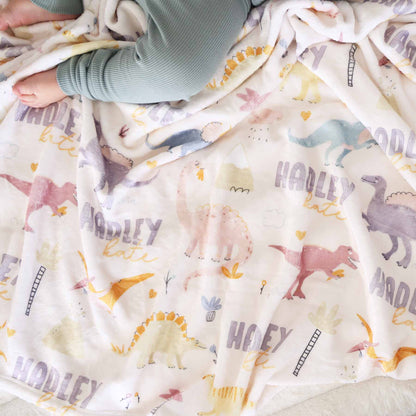 Pastel Dino Personalized Kids Blanket