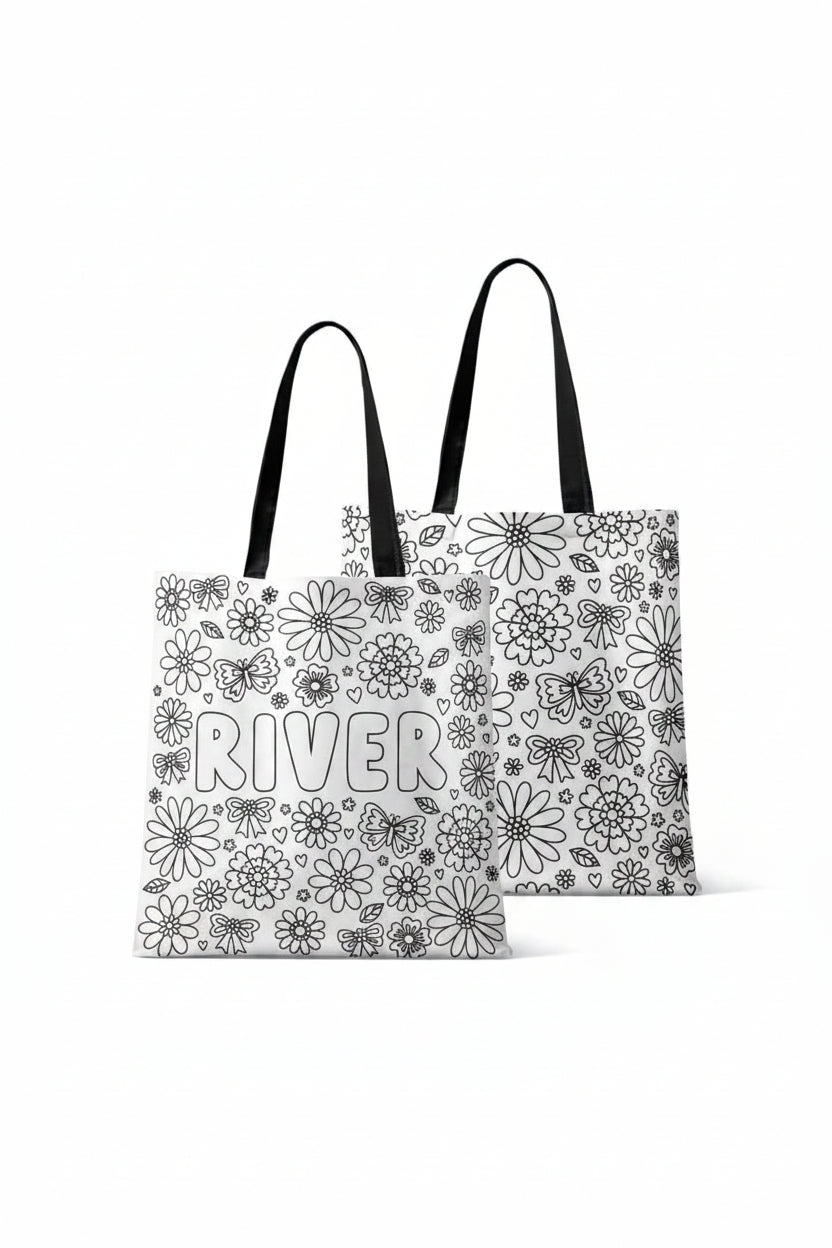Colorable Personalized Tote Bags | Floral Flutter