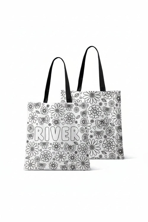Colorable Personalized Tote Bags | Floral Flutter