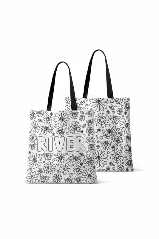 Colorable Personalized Tote Bags | Floral Flutter