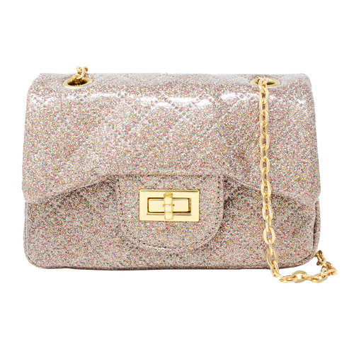 Quilted Metallic Gold Clasp Bag - Rainbow