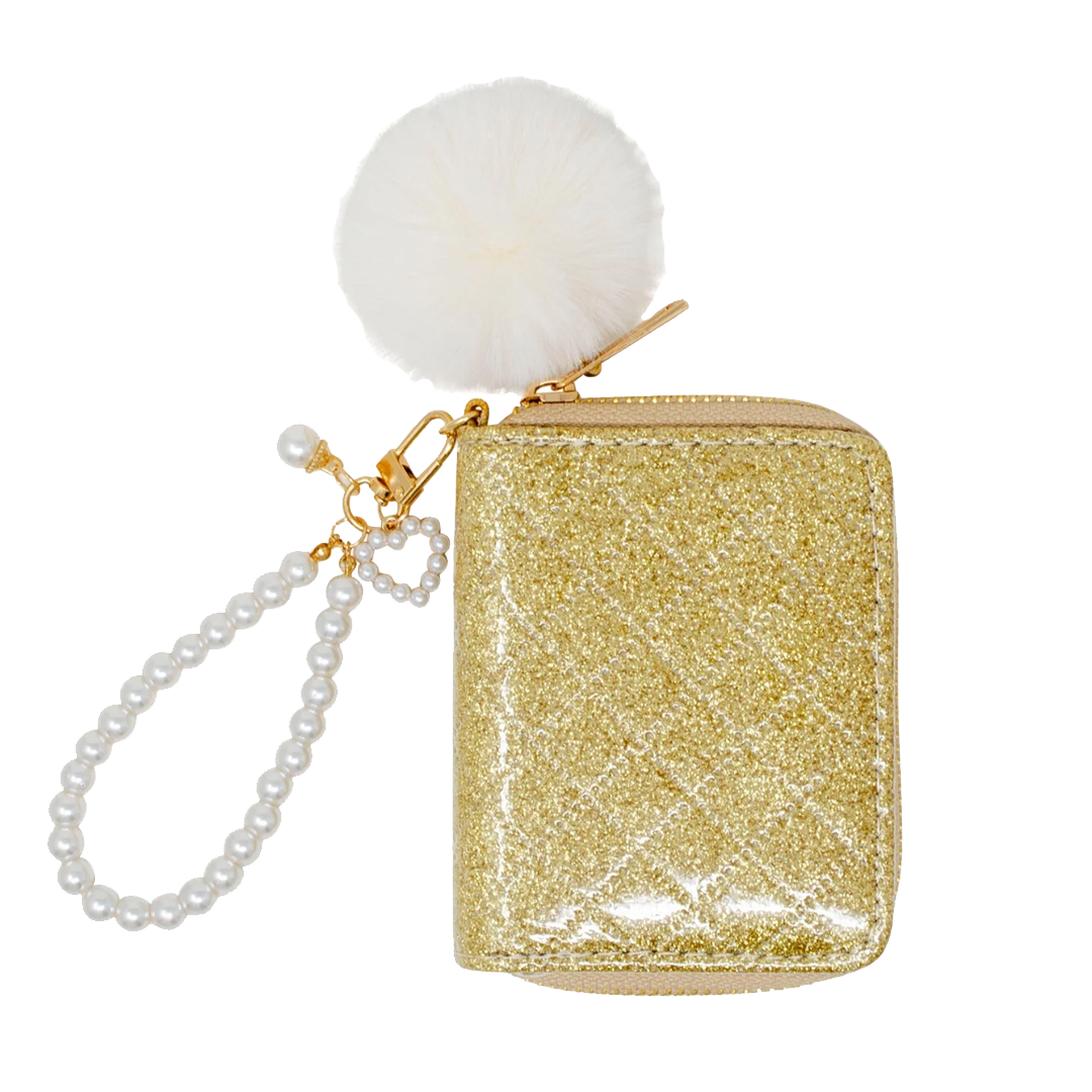 Quilted Pearl Strap Wallet - Gold