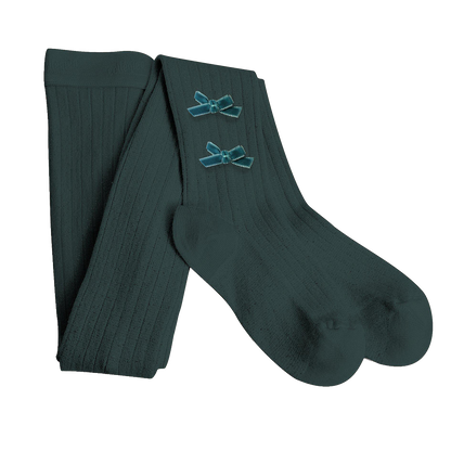 Velvet Bow Tights - Evergreen