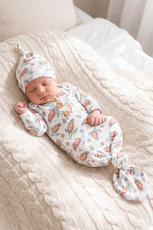 Newborn Baby Knot Gown & Hat Set | Turtley Rad