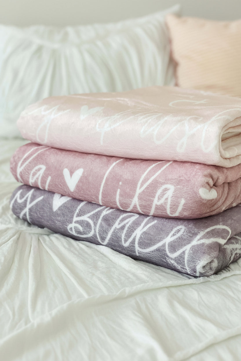 Custom Solid Color w/ Hearts Personalized Blanket | Dusty Purple