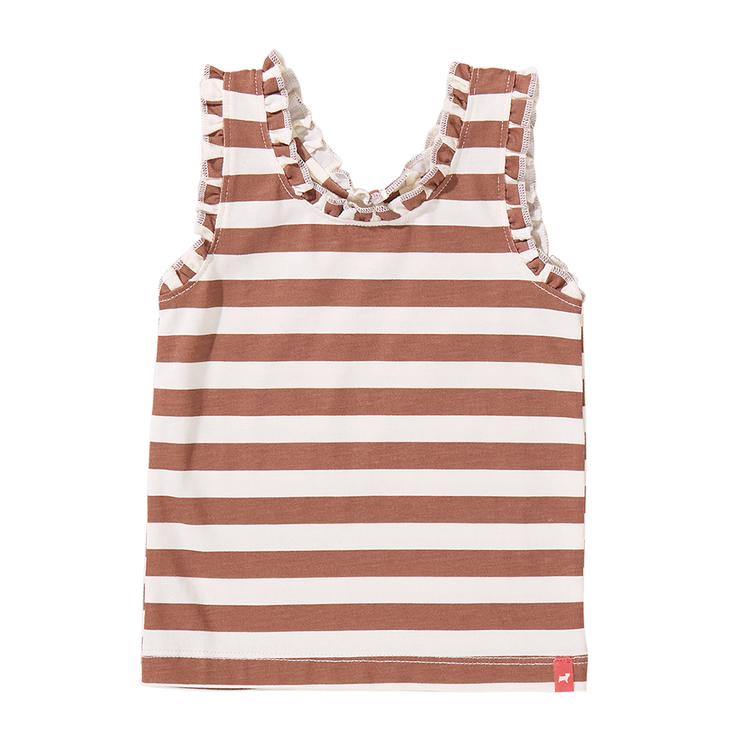 Joy Ruffle Tank - Cocoa Stripe