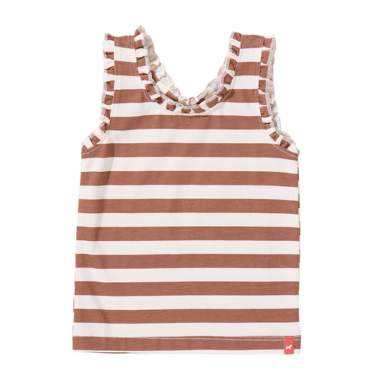 Joy Ruffle Tank - Cocoa Stripe