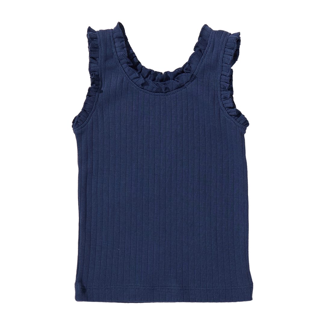 Joy Ruffle Rib Tank - Navy