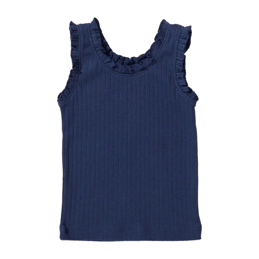 Joy Ruffle Rib Tank - Navy