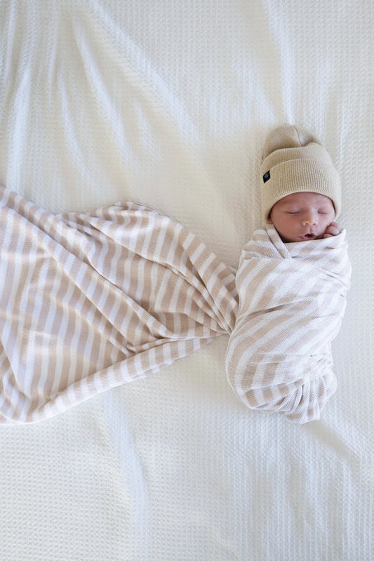 Latte Stripes Bamboo Waffle Oversized Swaddle Blanket