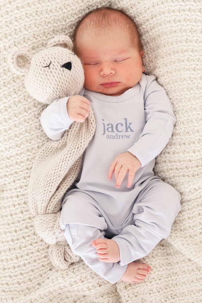 Personalized Full Length Snap Romper | Light Blue