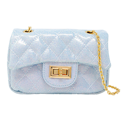 Quilted Metallic Gold Clasp Bag - Sky Blue