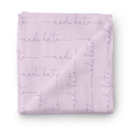 Personalized Light Lavender Baby Name Swaddle Blanket - Script