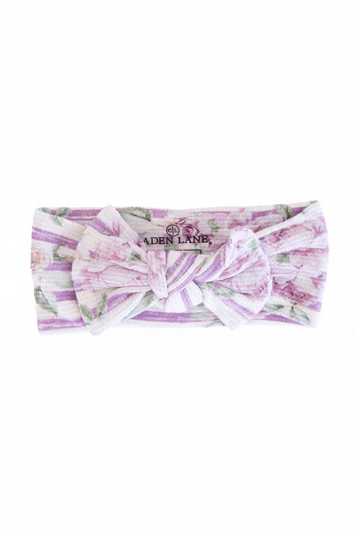 Lila's Lilacs Bamboo Waffle Knit Large Bow Headwrap