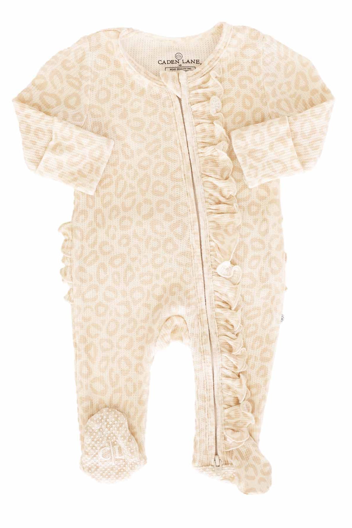 Bamboo Waffle Ruffle Zipper Footie | Lovely Leopard