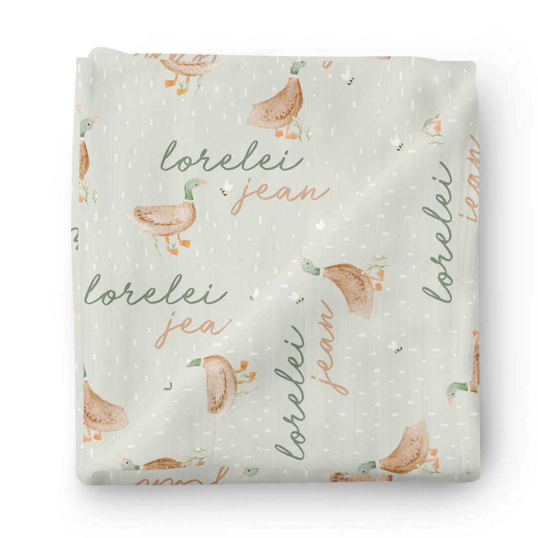 Lucky Ducky Personalized Baby Name Swaddle Blanket