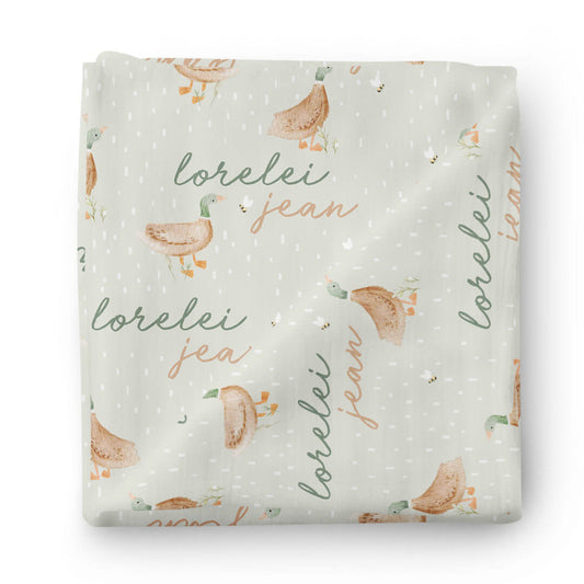 Lucky Ducky Personalized Baby Name Swaddle Blanket