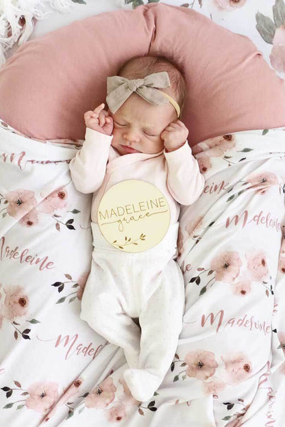 Millie's Dusty Rose Garden Personalized Baby Name Swaddle Blanket
