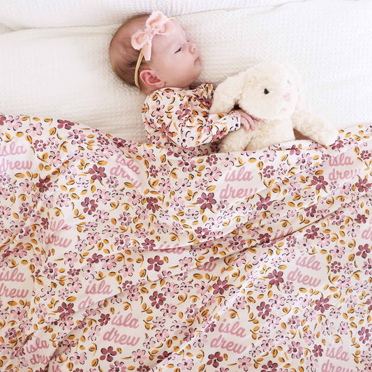 Mauvelous Meadow Personalized Swaddle Blanket