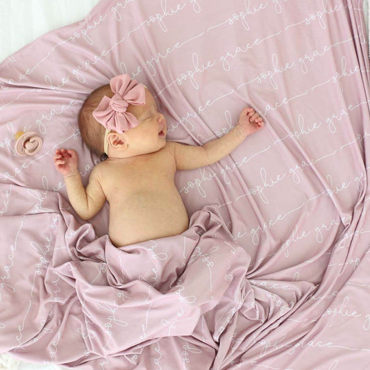 Personalized Mauve Baby Name Swaddle Blanket - Script