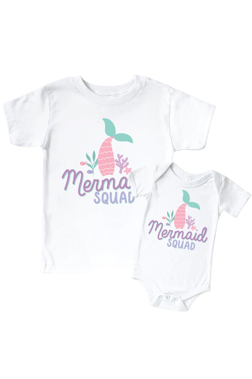 Mermaid Squad Graphic Bodysuit & Kids Tee | White