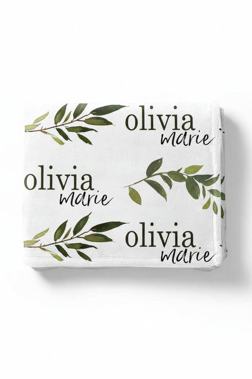 Olive Leaf Personalized Toddler Blanket