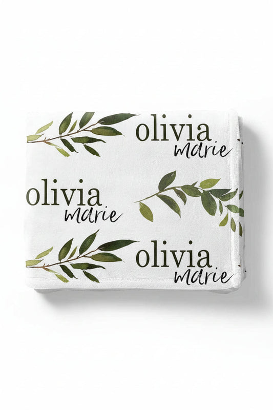 Olive Leaf Personalized Toddler Blanket
