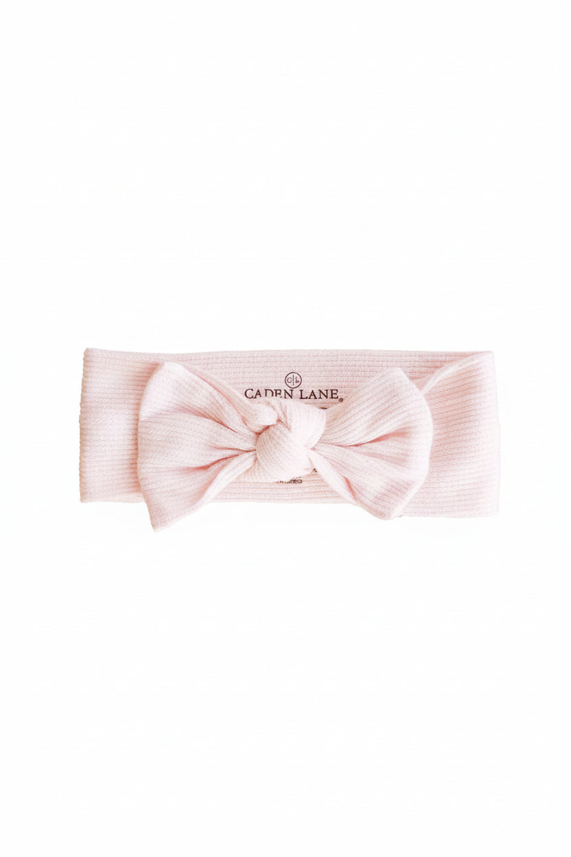 Pearl Pink Bamboo Waffle Knit Large Bow Headwrap