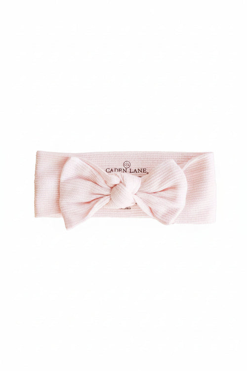 Pearl Pink Bamboo Waffle Knit Large Bow Headwrap