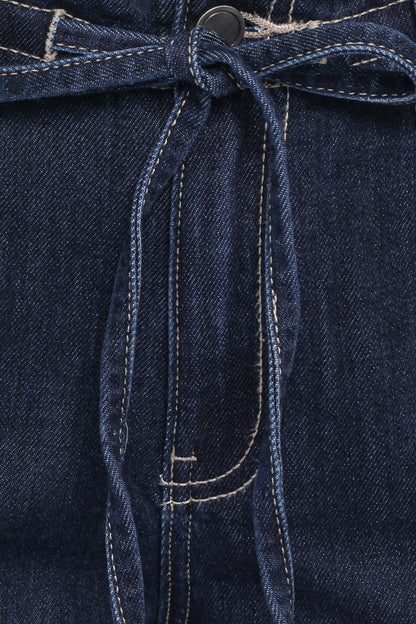 Clover Drawstring Wide Leg Jeans - Dark Wash