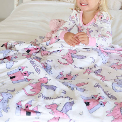 Dragon Adventure Personalized Kids Blanket | Pink
