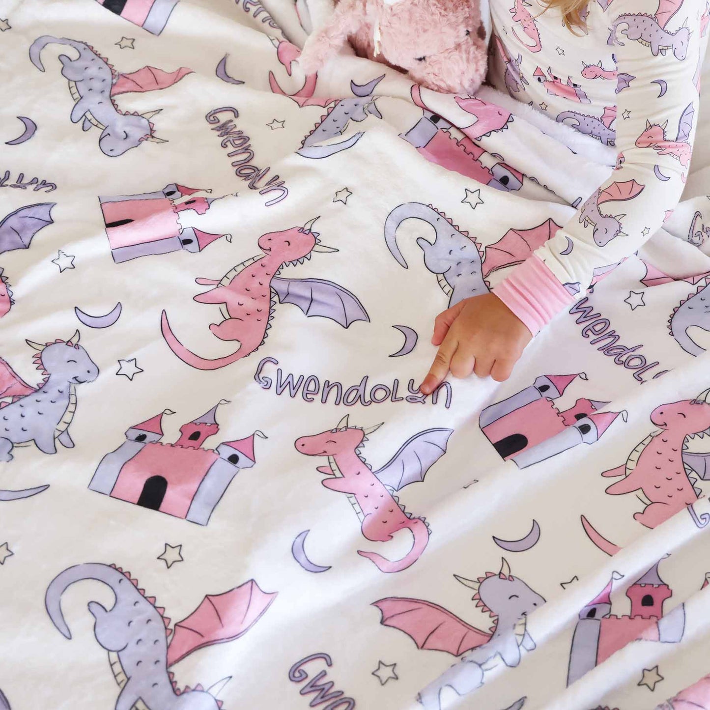 Dragon Adventure Personalized Kids Blanket | Pink