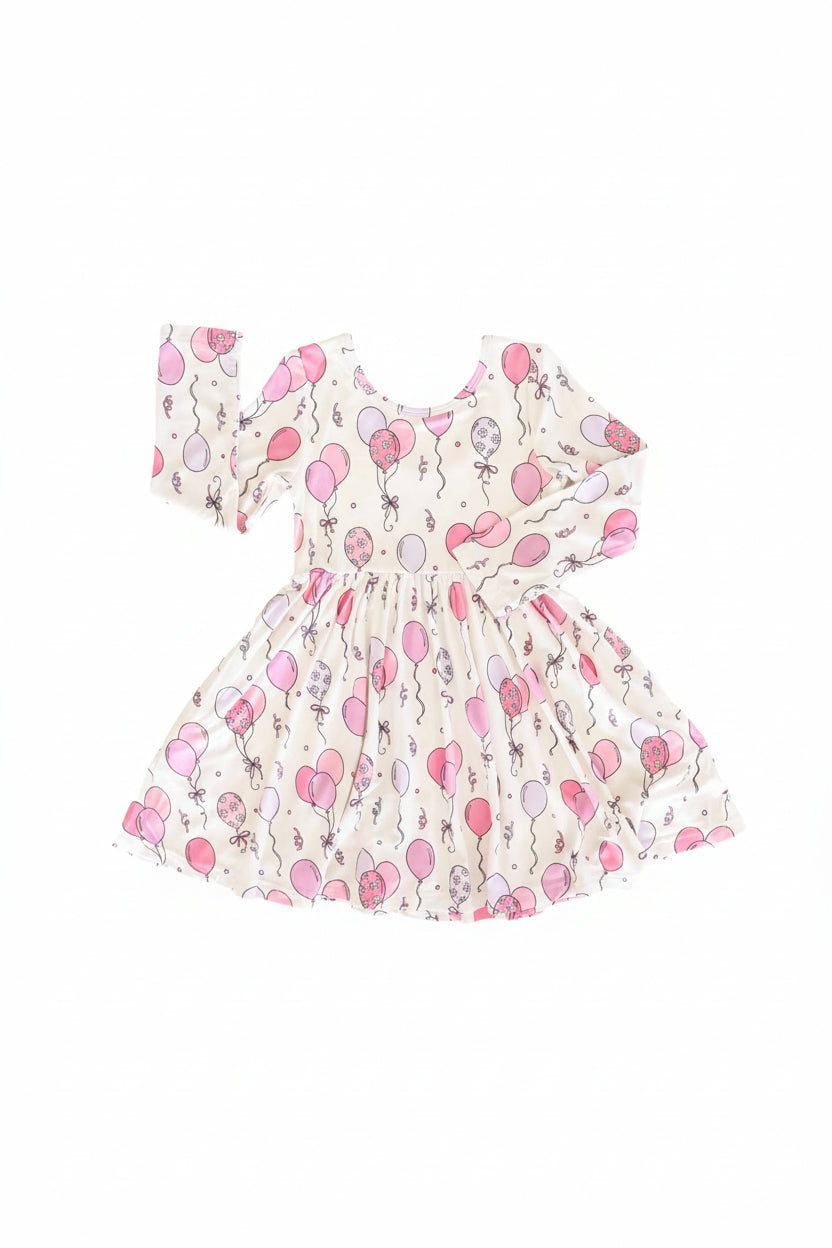 Girls' Long Sleeve Twirl Dress | Party Time Pink