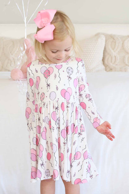 Girls' Long Sleeve Twirl Dress | Party Time Pink