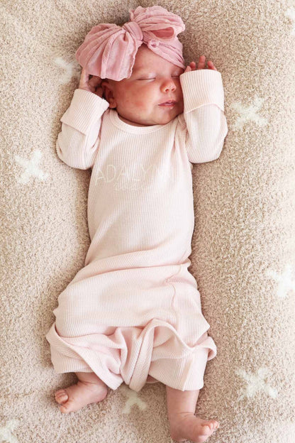 Personalized Bamboo Waffle Newborn Baby Knot Gown | Pastel Cutie