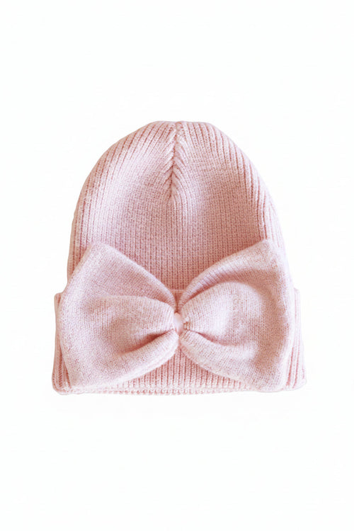 Knit Newborn Bow Beanie | Baby Pink