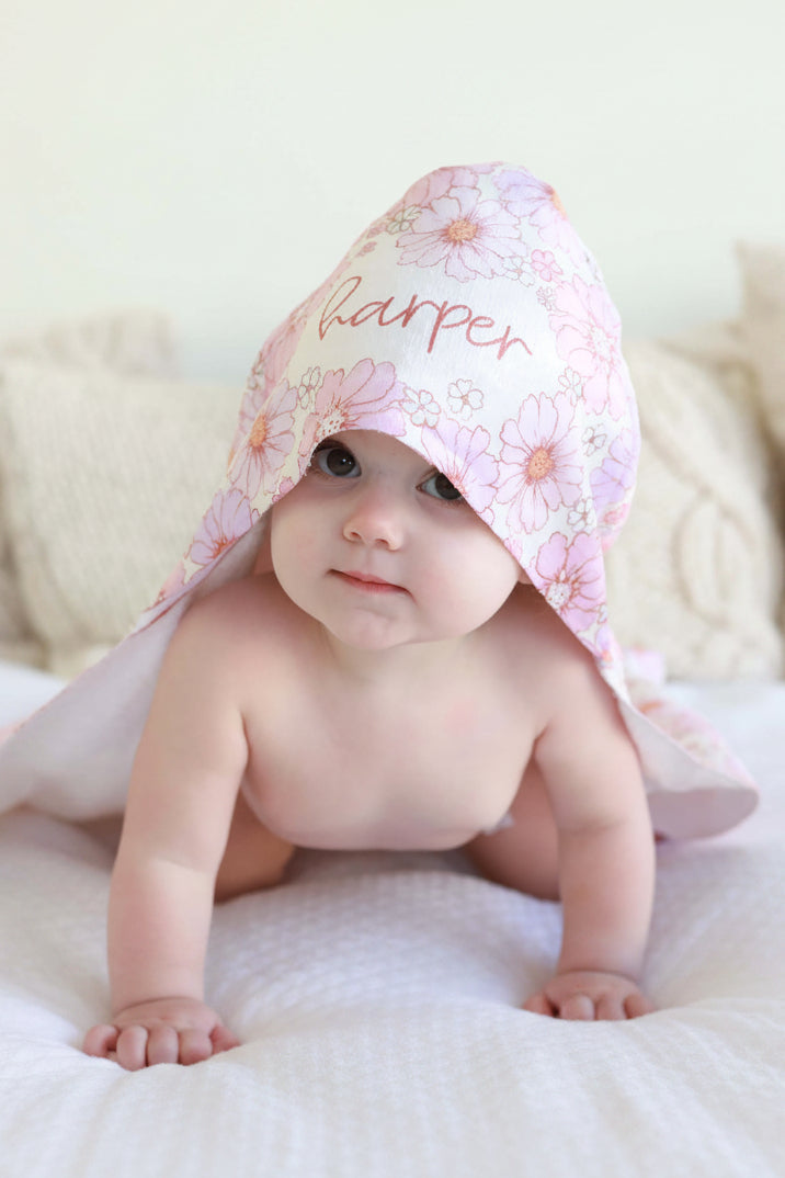 Personalized Hooded Towel | Purple Petunias