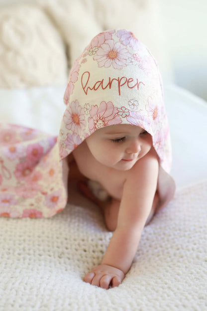 Personalized Hooded Towel | Purple Petunias