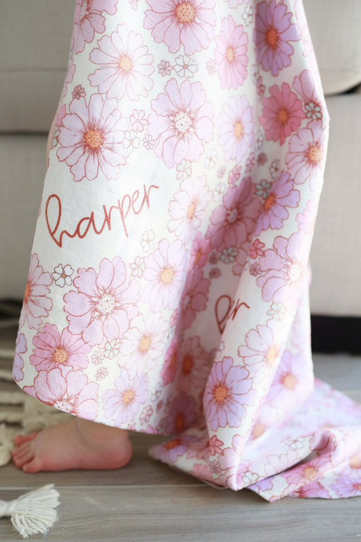 Personalized Hooded Towel | Purple Petunias