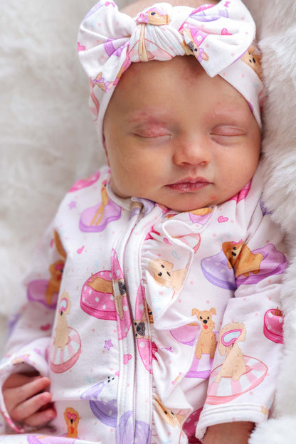 Knit Large Bow Headwrap | Poolside Pups Pink